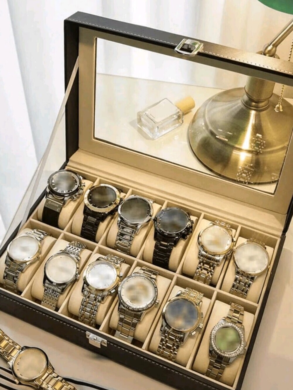 Men's Metallic Watch Organizer Case - Silver